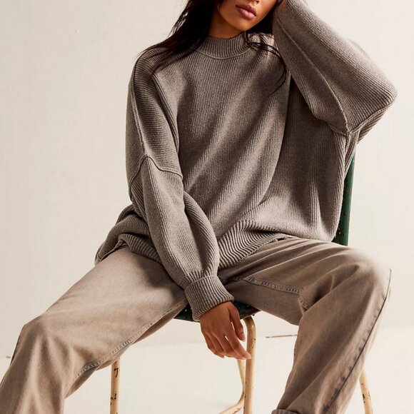 BEST NWT Free People Easy Street Tunic Knit Sweater Grey Heather Grey - Picture 1 of 6